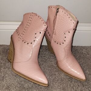 Sam Edelmen Pink Croc-Embossed Ankle Boots